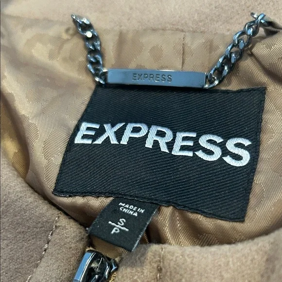 Express Camel Peplum Zip Front Jacket Blazer Women’s Small Tan Tailored - Picture 3 of 10